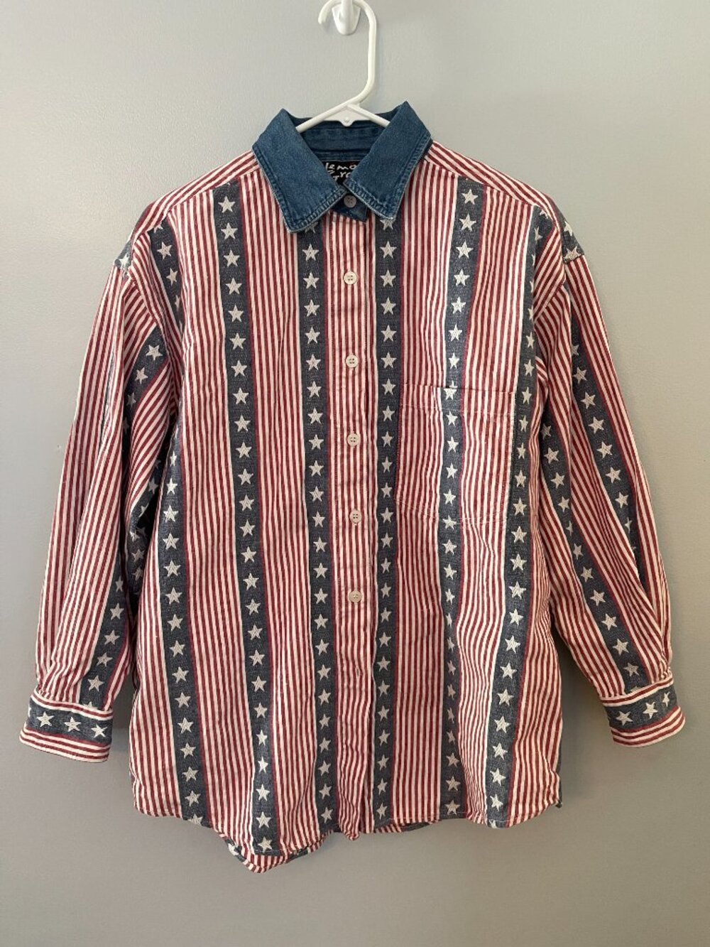 Vintage Western Cowgirl Red White & Blue Denim Shirt